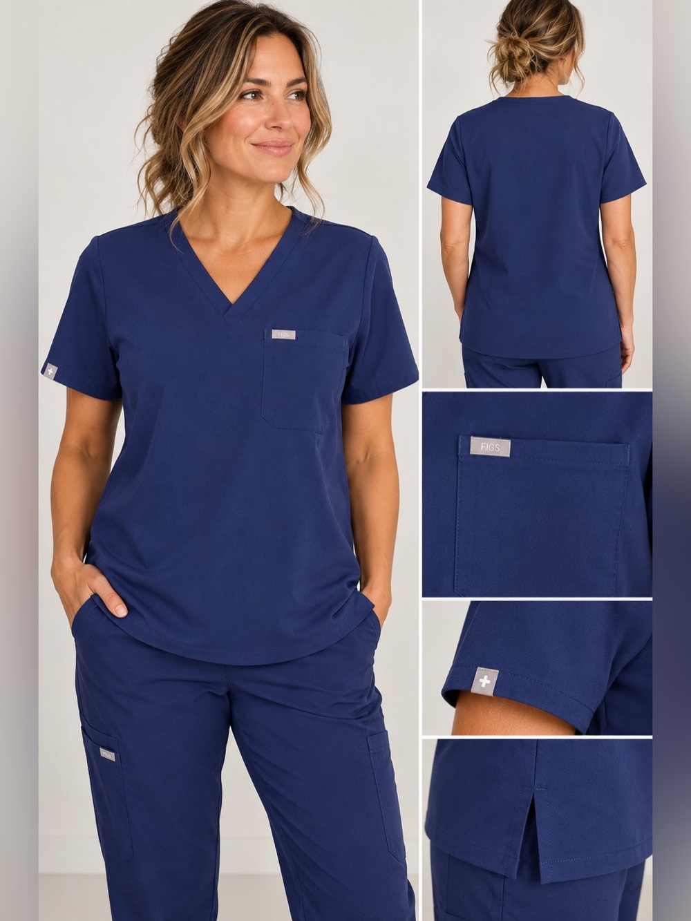 FIGS Technical Collection Scrub Top XL Navy Blue V Neck Medical Nurse